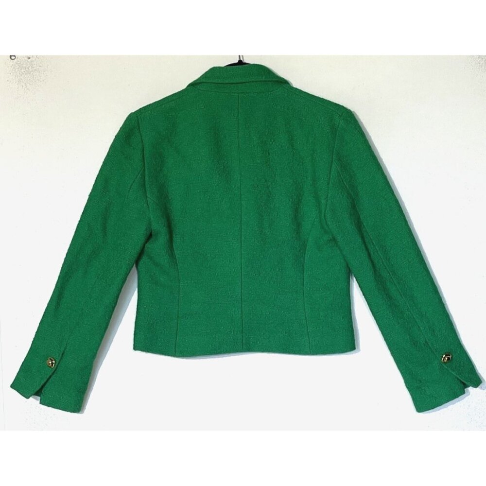 ZARA Green Textured Tweed Gold Button Cropped Jacket Blazer - Picture 5 of 12
